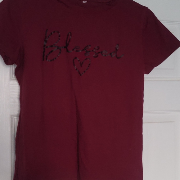 Wine Red Blessed Tee - Picture 1 of 2